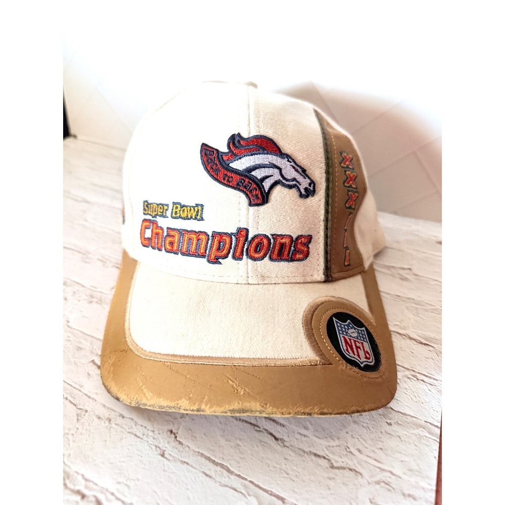 Vintage Denver Broncos Super Bowl XXXIII Champions Hat Logo Athletic 1999 Cream